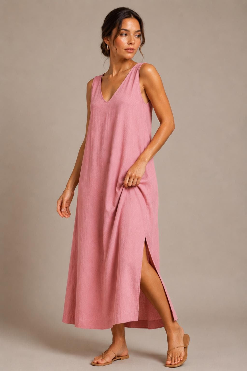 Sleeveless Linen Maxi Dress, Relaxed Boho Summer Vacation Kaftan