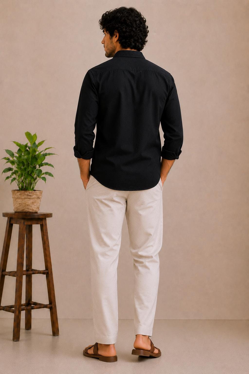 Black Men's Shirt with Red Broken Heart Embroidery, Long Sleeve Button Down Shirt