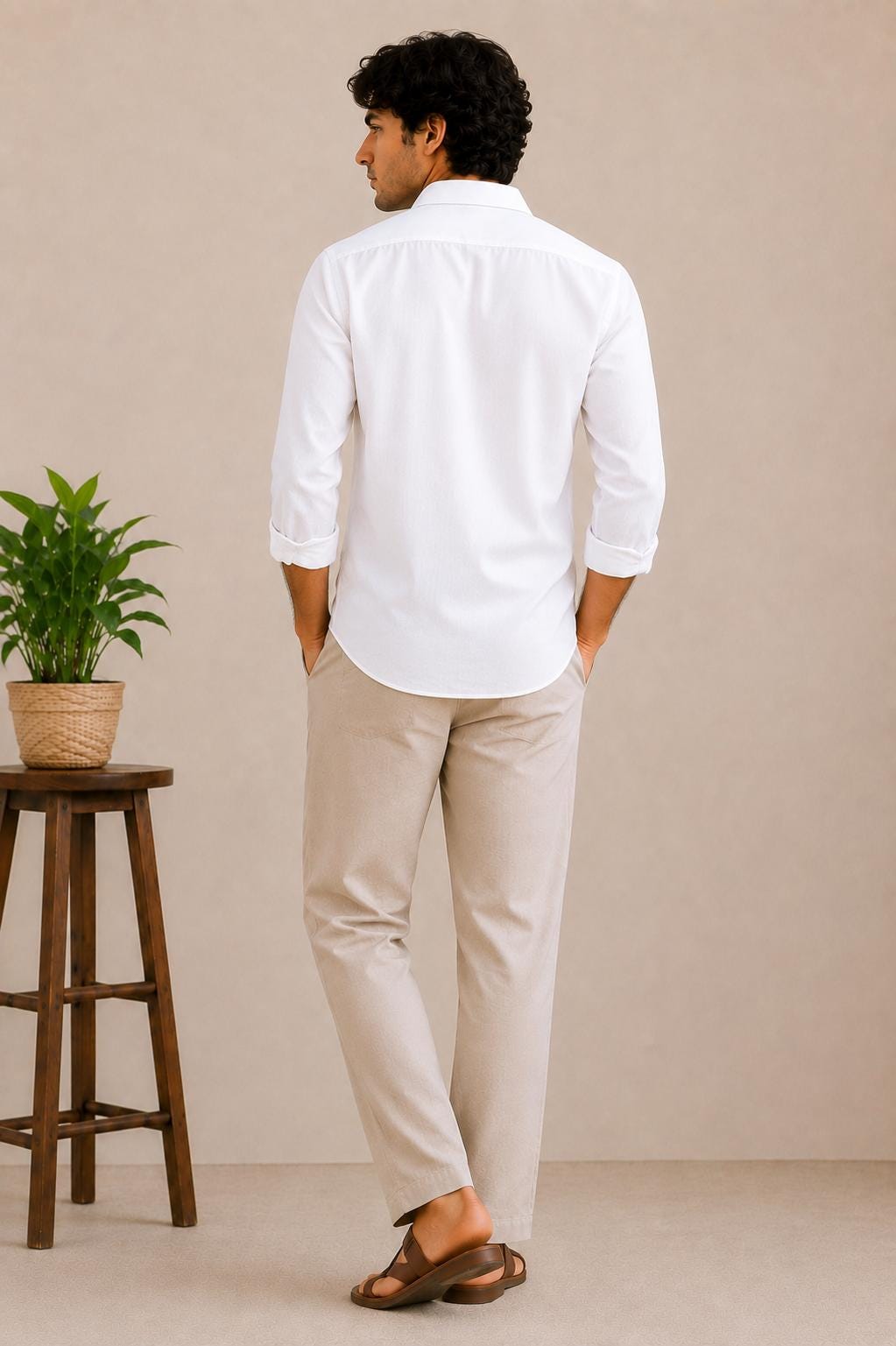 Men's White Button-Up Shirt, Minimalist Heartbeat Embroidery, Long Sleeve Casual Summer Style