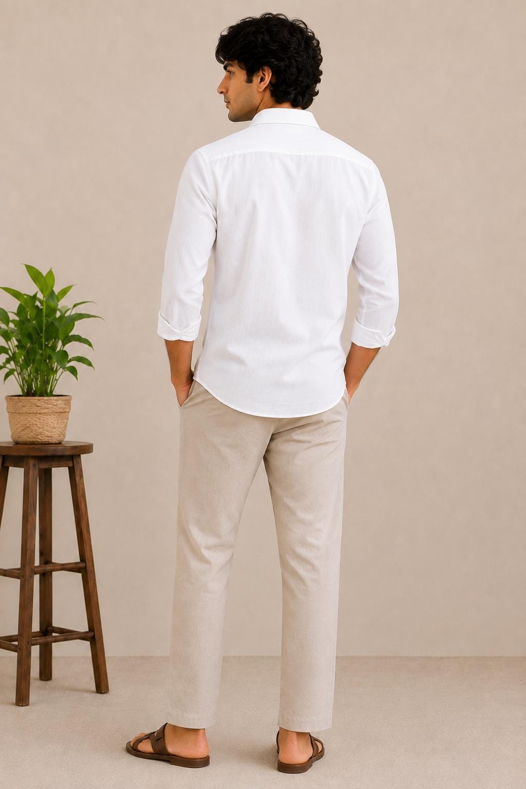 Men's White Embroidered Shirt, Minimal Heart Linen Button Up