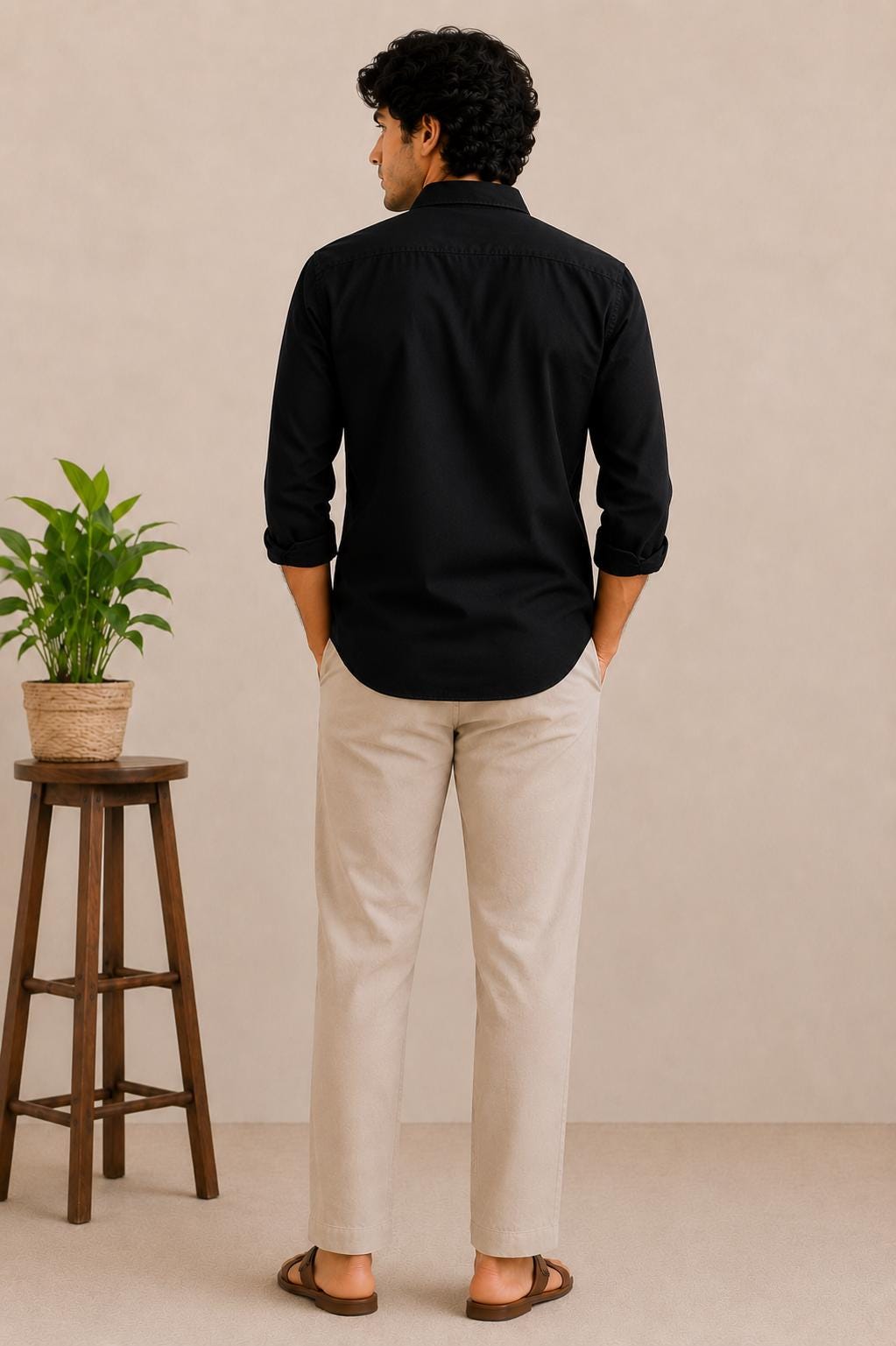 Men's Embroidered Shirt, Navy Blue Cotton Button Down, Heart Flower Long Sleeve